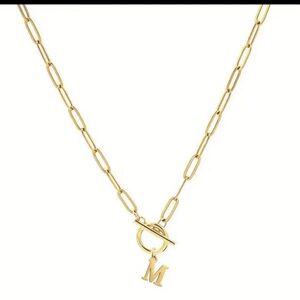 18k Gold Plated Paperclip Chain Necklace with Initial
